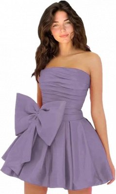 Simple Strapless Ruffle Satin Short Homecoming Dress with Bow_37