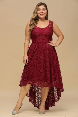 Scoop Neck Floral Lace Hi-Lo Party Dress Aline Causal Wear Dress