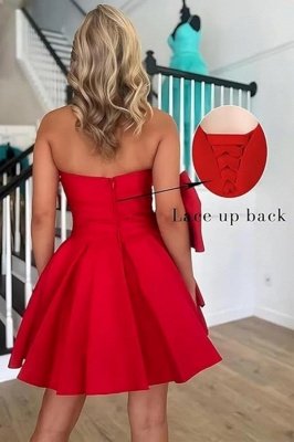 Simple Strapless Ruffle Satin Short Homecoming Dress with Bow_25