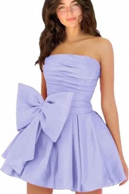 Simple Strapless Ruffle Satin Short Homecoming Dress with Bow_12