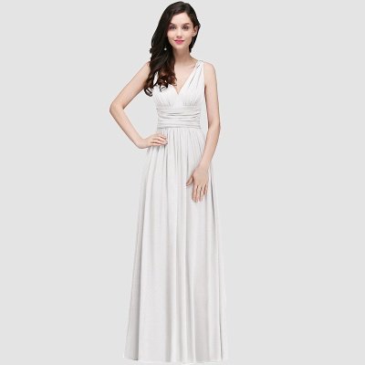 Modest Aline Formal Dress Sleeveless V-Neck Tuffle Chiffon Floor Length Party Dress_1