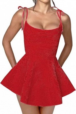 Spaghetti Straps Jacquard Satin Short Homecoming Dress Sleeveless Ruched Mini Party Dress_21