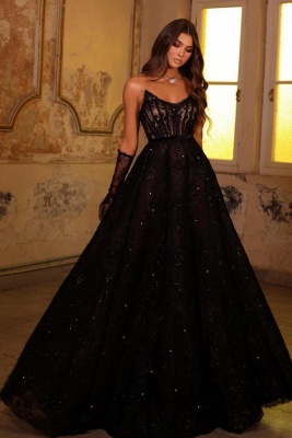 Glitter Strapless Black Evening Dress Sleeveless Floor Length Party Dress