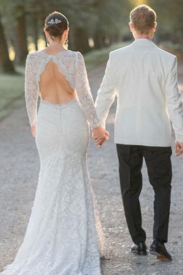 Boho V-Neck White Sheath Wedding Dress with Sleeves_5