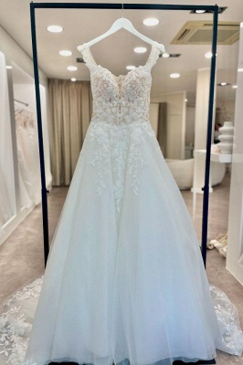 Elegant White Tulle Aline Wedding Dress Sleeveless Simple Bridal Dress