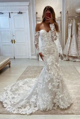 Modest Sweetheart Lace Mermaid Bridal Gown Long Sleeves Sheath Wedding Dress