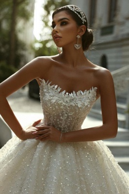 Gorgeous Sparkly Sequins Ball Gown Wedding Dress Strapless Bridal Dress_3