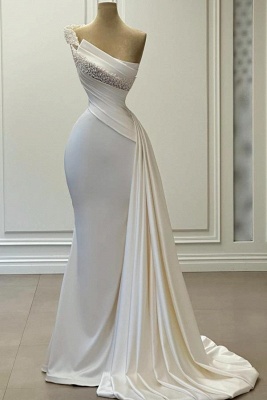 Gorgeous Ruched Satin Prom Dress Simple One Shoulder Evening Dress