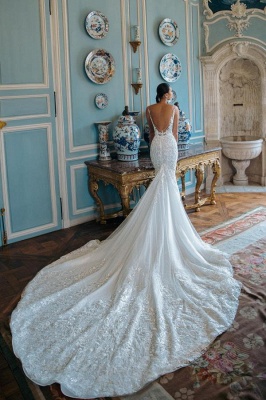 Elegant Sleeveless Mermaid Appliques Lace Bridal Gown_2