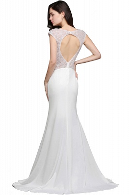 Scoop Neck White Chiffon Mermaid Wedding Dress With Beadings_4