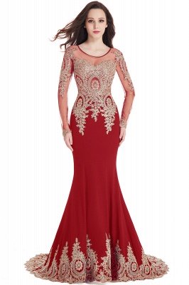 Crystal | Sexy Mermaid Lace Appliques Long Sleeves Prom Dresses with Beadings_2