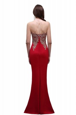 BELLA | Sheath Round Neck Floor-Length Burgundy Prom Dresses With Applique_2