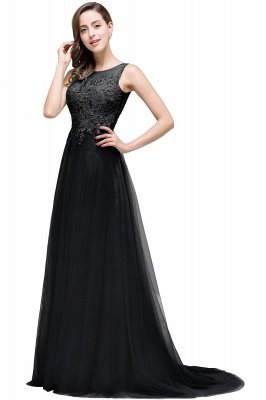 Stylish Scoop Neck Tulle Aline Evening Dress Floral Lace Long Bridesmaid Dresses Sleeveless_6