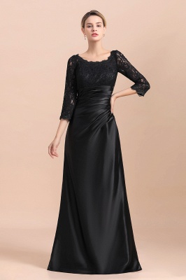 Stylish Jewel 3/4 Sleeves Black Long Satin Lace Mother of Bride Dress_9