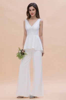 Simple V-neck Lace Bridesmaid Wear Jumpsuit with Side Slit_4