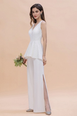 Simple V-neck Lace Bridesmaid Wear Jumpsuit with Side Slit_7