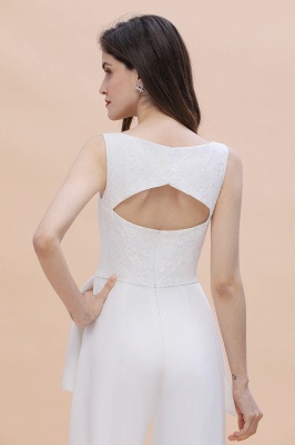 Simple V-neck Lace Bridesmaid Wear Jumpsuit with Side Slit_8