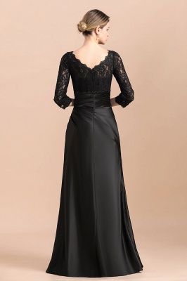 Stylish Jewel 3/4 Sleeves Black Long Satin Lace Mother of Bride Dress_3