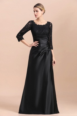 Stylish Jewel 3/4 Sleeves Black Long Satin Lace Mother of Bride Dress_5