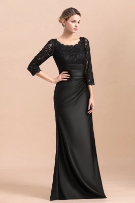 Stylish Jewel 3/4 Sleeves Black Long Satin Lace Mother of Bride Dress_6