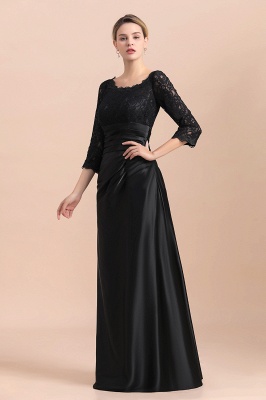 Stylish Jewel 3/4 Sleeves Black Long Satin Lace Mother of Bride Dress_8