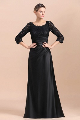 Stylish Jewel 3/4 Sleeves Black Long Satin Lace Mother of Bride Dress_4