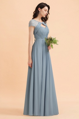 Elegant Short Sleeve Lace Chiffon Bridesmaid Dress Dusty Blue Formal Dress_7