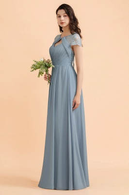 Elegant Short Sleeve Lace Chiffon Bridesmaid Dress Dusty Blue Formal Dress_5