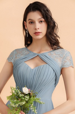 Elegant Short Sleeve Lace Chiffon Bridesmaid Dress Dusty Blue Formal Dress_9