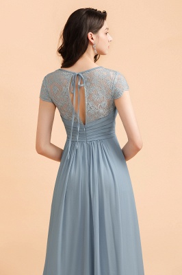 Elegant Short Sleeve Lace Chiffon Bridesmaid Dress Dusty Blue Formal Dress_8