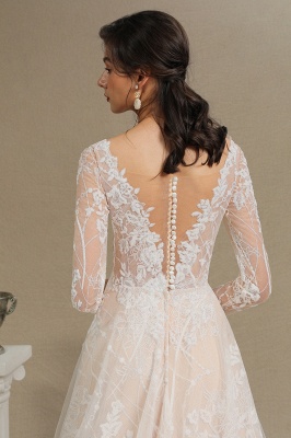 Elegant Lace Deep V-neck Wedding Dress Long Sleeve Floor Length Bridal Gowns_9