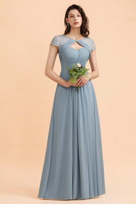 Elegant Short Sleeve Lace Chiffon Bridesmaid Dress Dusty Blue Formal Dress_4