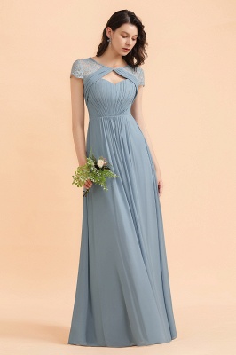 Elegant Short Sleeve Lace Chiffon Bridesmaid Dress Dusty Blue Formal Dress_6