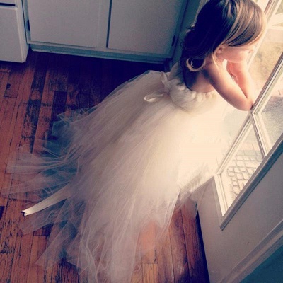 Lovely Tulle Princess Flower Girl Dress Lace-up Sweep Train_2