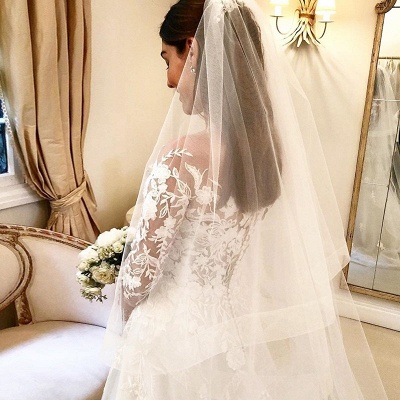 Elegant Long Sleeves Ｗedding Dress Aline Floral Lace Tulle Bridal Gown_3