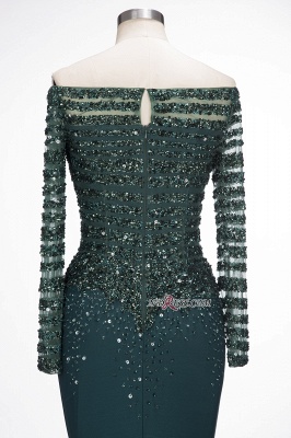 off-the-Shoulder Dark-Green Long-Sleeves Sequins Mermaid Evening Dress UK_3