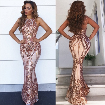 Sleeveless Open Back Sequins Prom Dresses Cheap 2019 | Sexy Spaghetti Straps Mermaid Champagne Evening Dress bc0506_3