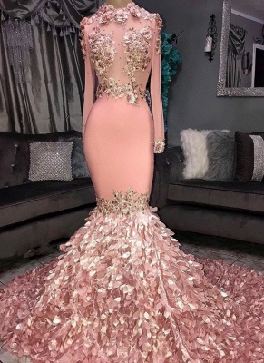 Sexy Round Neck Flower Long Sleeves Sequins Elegant Mermaid Prom Dress UKes UK UK_1