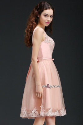 Sleeveless Sexy Short Tulle Lace Bowknot Homecoming Dress UK_3