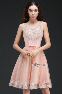 Sleeveless Sexy Short Tulle Lace Bowknot Homecoming Dress UK_6