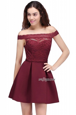 Burgundy Lace A-Line Short Off-the-Shoulder Homecoming Dress UKes UK_2