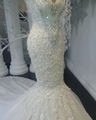 Glamorous Sexy Mermaid Sleeveless Wedding Dresses UK Floral Appliques ...