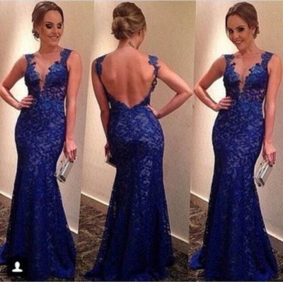 Elegant backless Royal Blue Evening Dress UKes UK V-neck Sleeveless Full Lace Prom gowns_2