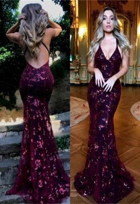 V-Neck Burgundy Prom Dress UK | Sequins Long Evening Gowns_1