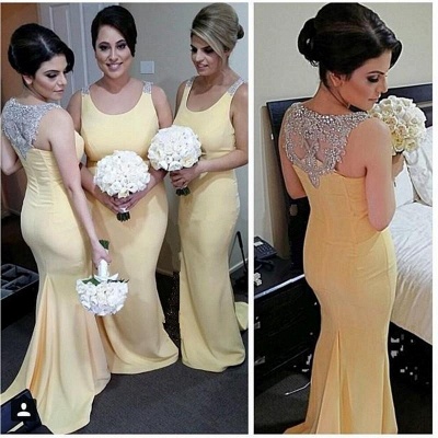 Sexy Crystals Straps Mermaid Bridesmaid Dress UK Sweep Train_3