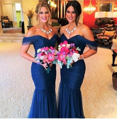 Elegant Off-shoulder Mermaid Bridesmaid Dress UK Floor-length With Tulle_2