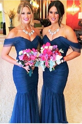 Elegant Off-shoulder Mermaid Bridesmaid Dress UK Floor-length With Tulle_1