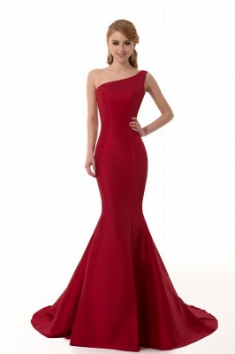 Elegant Burgundy One Shoulder Mermaid Prom Dress UK With Train_1