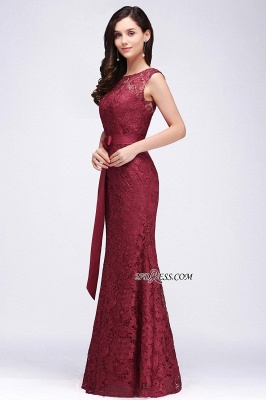 Bowknot-Sash Lace Floor-Length Burgundy Sleeveless Mermaid Prom Dress UKes UK_9