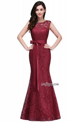 Bowknot-Sash Lace Floor-Length Burgundy Sleeveless Mermaid Prom Dress UKes UK_11